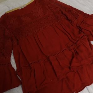 Orange Boho Babydoll Blouse